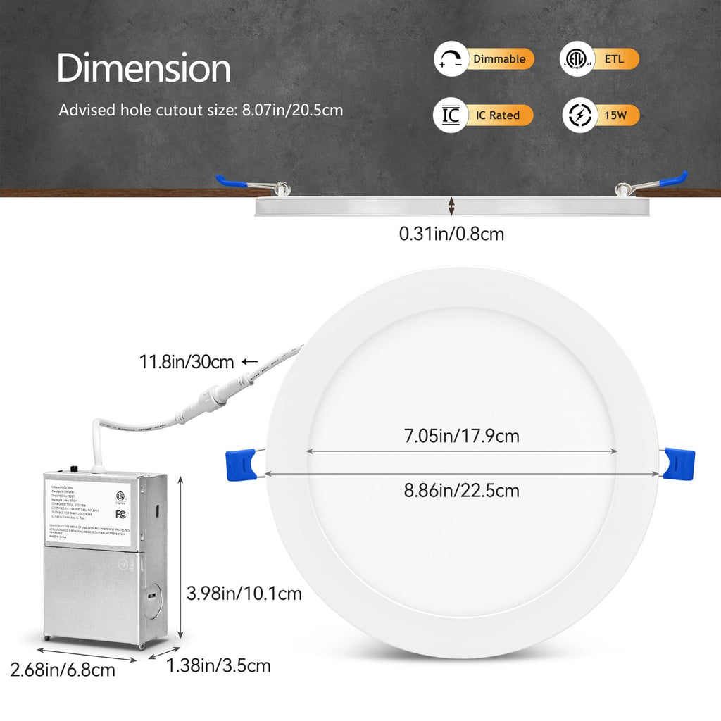 24 Pack 8 Inch LED Recessed Lighting with Night Light