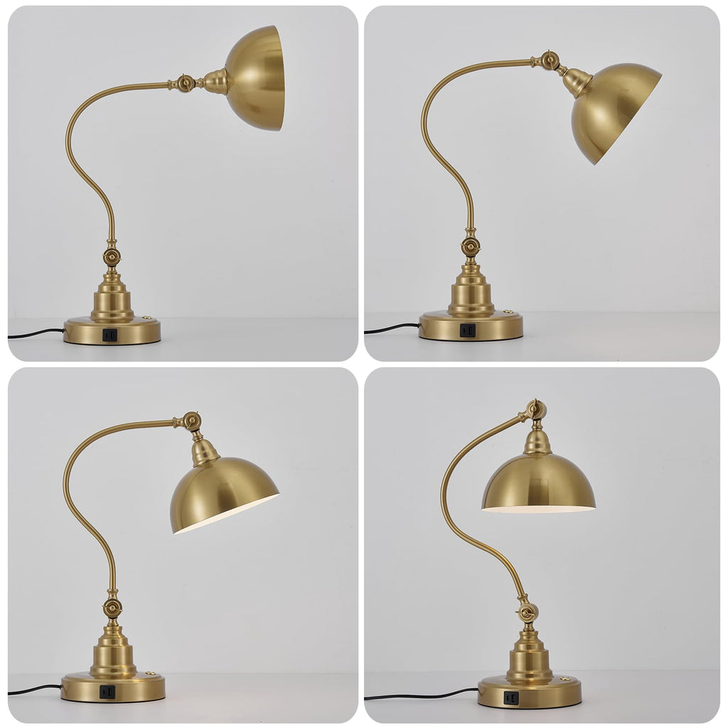 Dimmable Touch Control Gold Desk Lamp with Swing Arm Charging Port