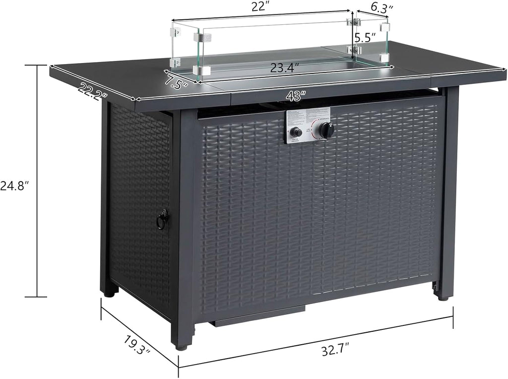Propane Fire Pit Table, 50,000 BTU Gas Fire Pit, Patio Outdoor Fire Table, 43 Inch Rectangle Gas Firepits for