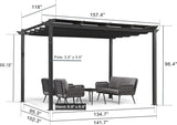10' x 13' Aluminum Outdoor Pergola Wind-Resistant Retractable Pergola with Double Sun Shade Canopy Heavy-Duty Metal