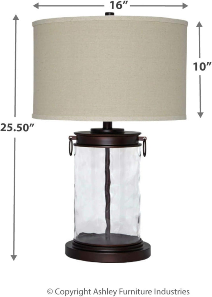 Signature Design by Ashley Tailynn Modern 25.25" Glass Table Lamp with Hardback Shade, Clear