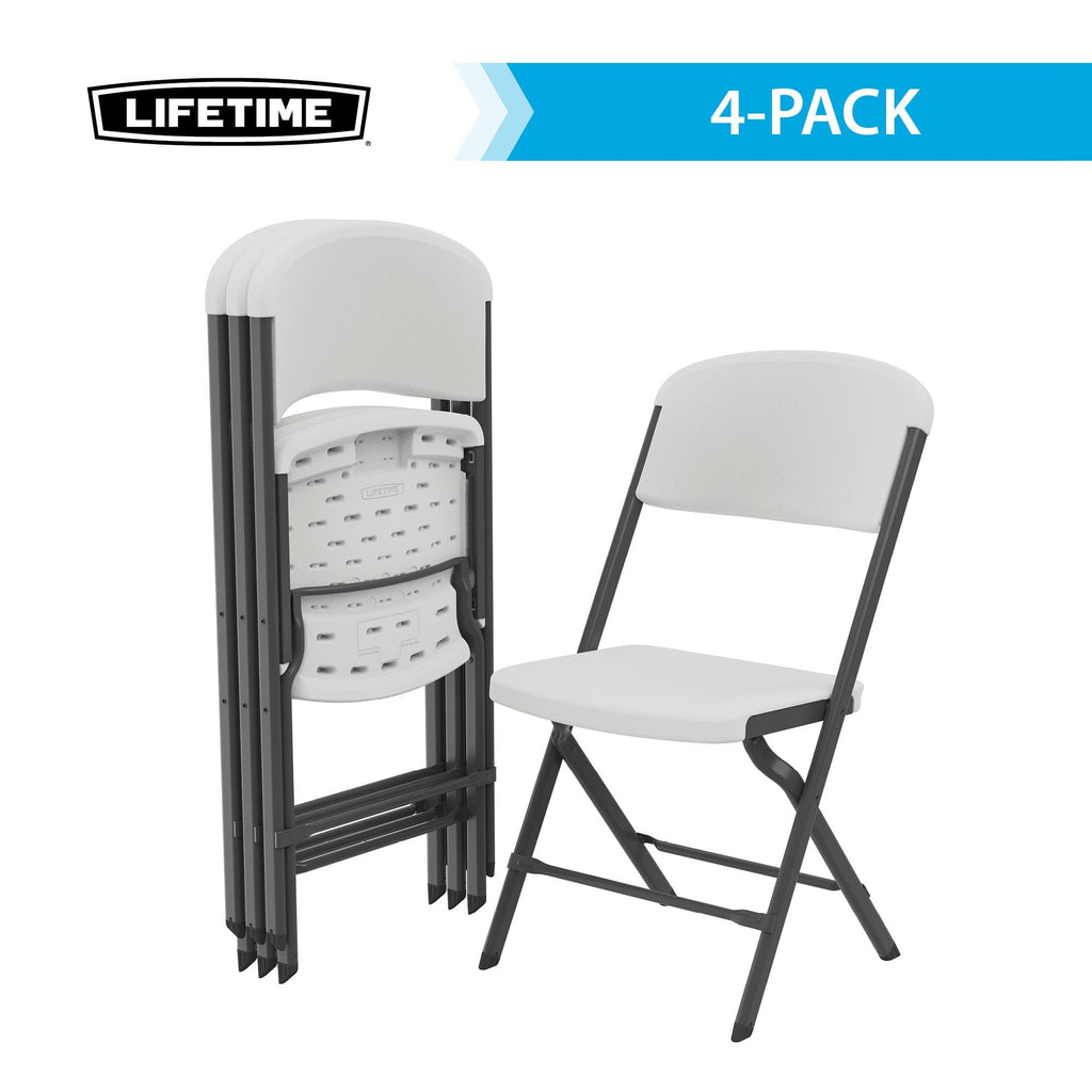 Folding Chairs, Classic Heavy Duty Foldable Chair Contoured for Comfort, 4-Pack, Plastic/Metal, White