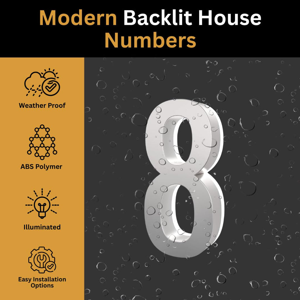 7 Inch Backlit LED House Number, 5000K White Light, ABS (8, Silver)