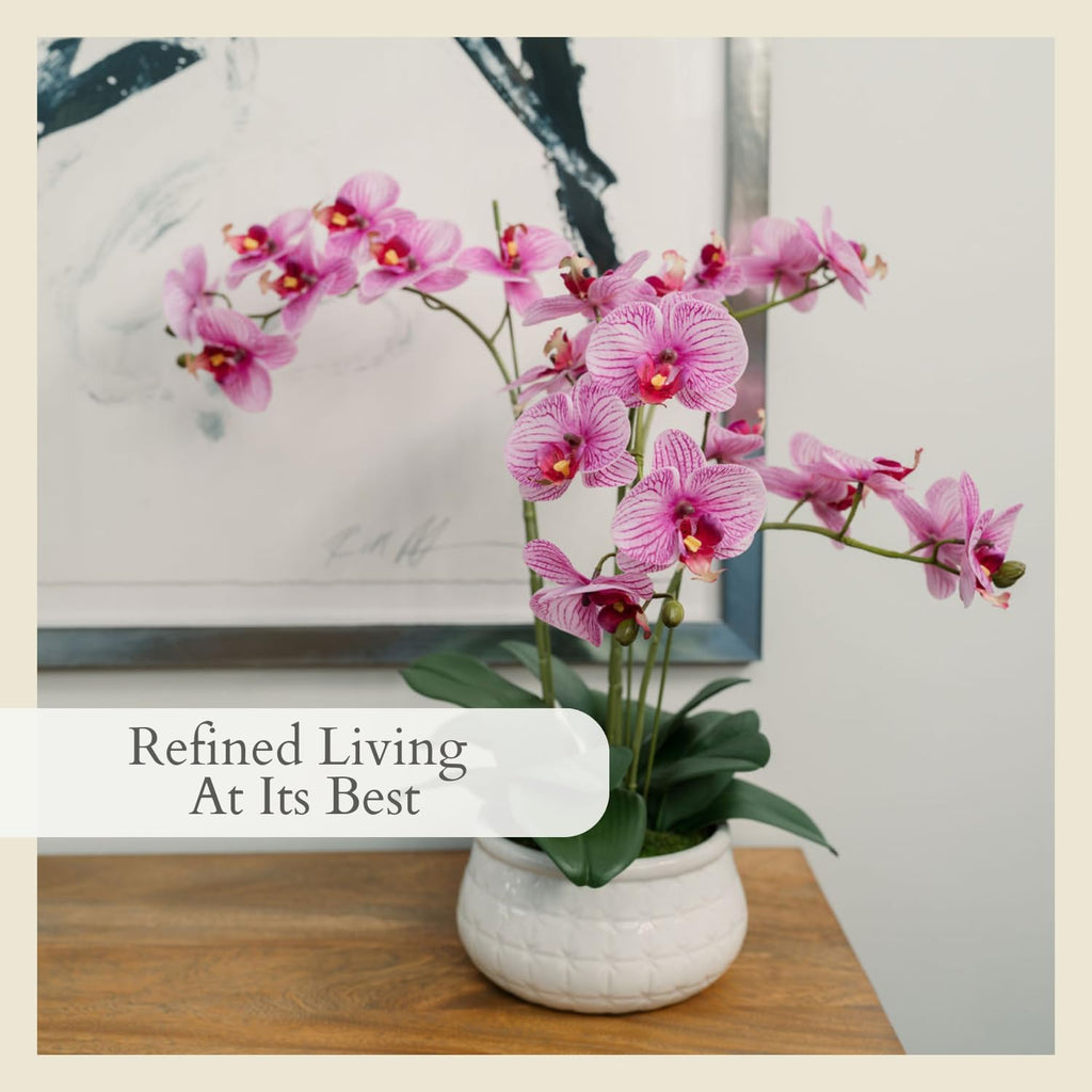 Faux Orange Orchid Plant, 23 in, White, Home Decor
