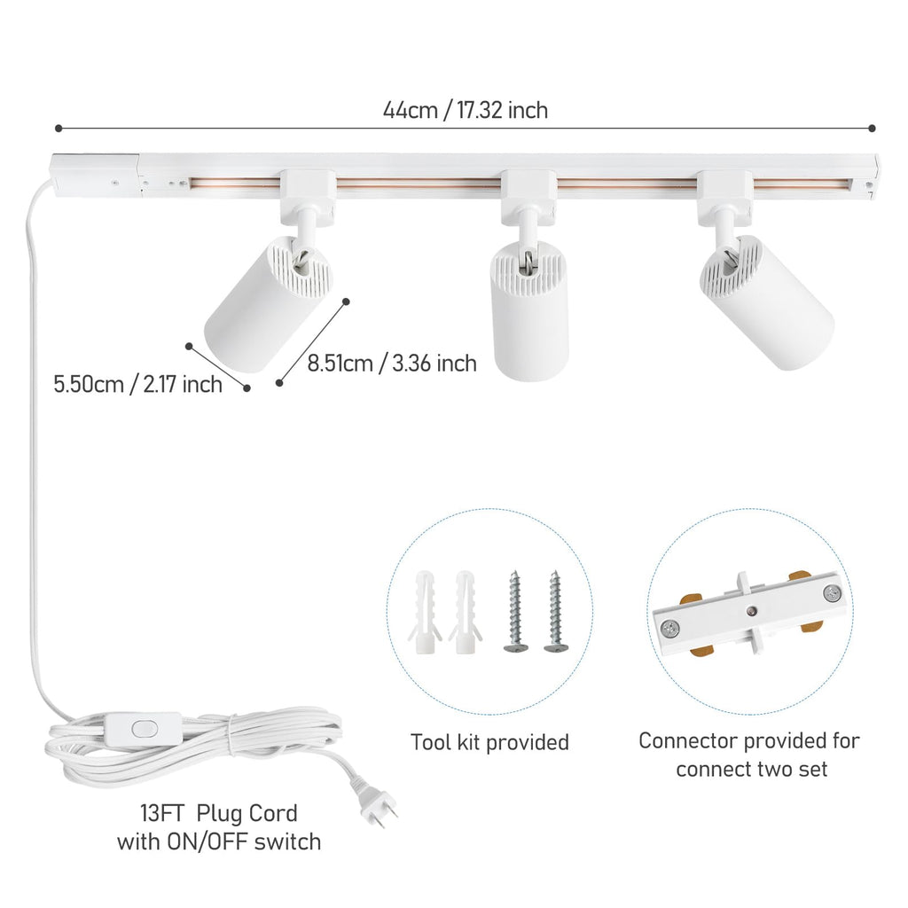 Plug in Track Lighting with Power Cord, 3-Light GU10 Track Lighting Kit with Track Rail, Modern Kitchen LED Track