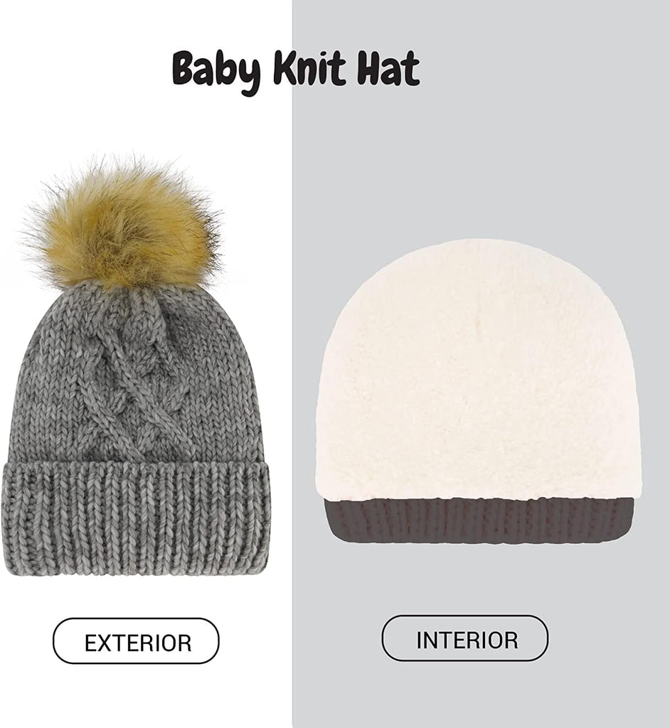 Baby Beanie and Mitten Set & Toddler Winter Hat Boy Girl Fleece Lined for Infant 0-6, 6-12