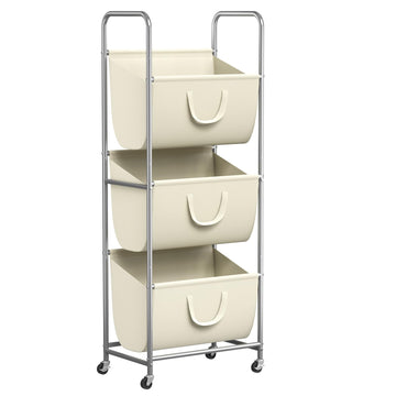 3-Tier Vertical Rolling Laundry Hamper with Wheels & Removable Bags
