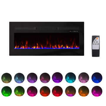 Electric Fireplace Heater Wall Mounted, 50 inch Wide Recessed Electric Fireplace, 1400W, 8H Timer, 20 Color Flame