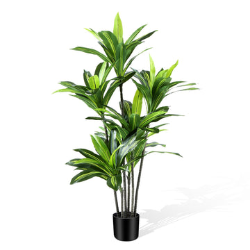 Dracaena Artificial Plant Indoor 4FT - Large Tropical Fake Tree with Lifelike Leaves - Tall Faux Floor Plant in Pot