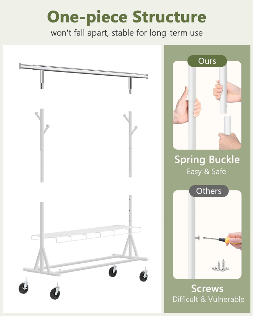 1-Minute Assembly Clothes Rack, 480 lbs Heavy Duty Rolling Clothing Racks with Wheels, Foldable Garment Rack