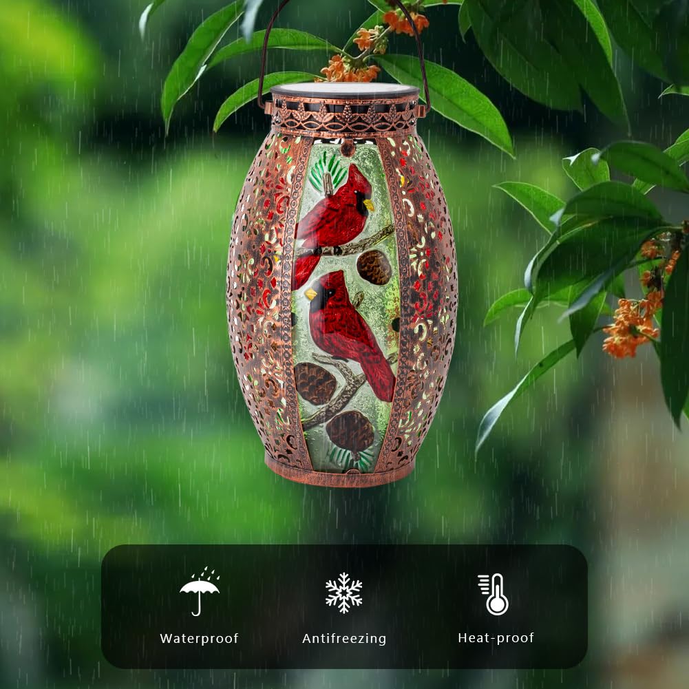 Solar Lantern Outdoor Waterproof, Hanging Solar Lantern Yard Decor, Cardinal Garden Decor, Cardinal Gift for Women
