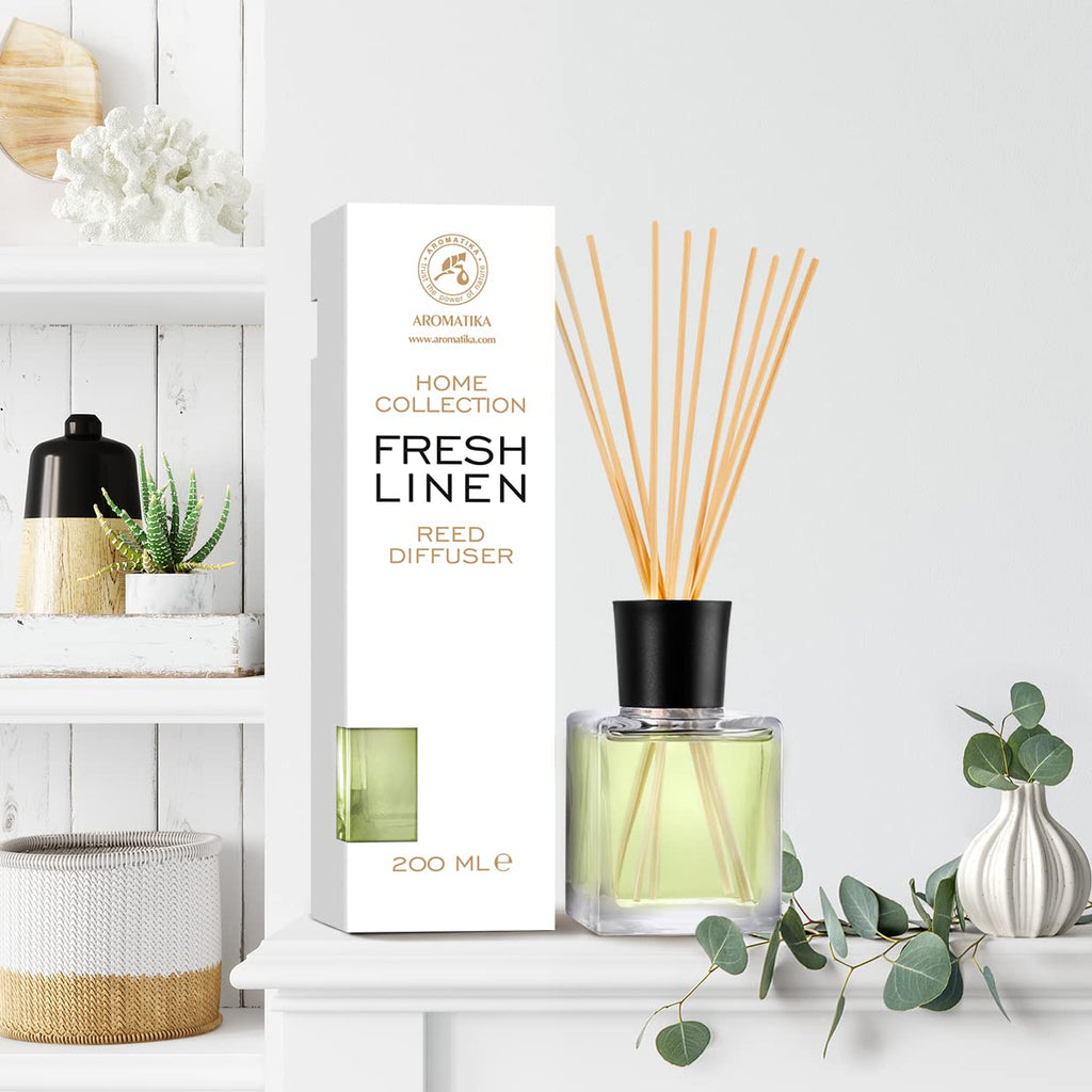 Reed Diffuser Fresh Linen 6.8 Fl Oz - Scented Reed Diffuser - Gift Set with Bamboo Sticks - Best for Aromatherapy