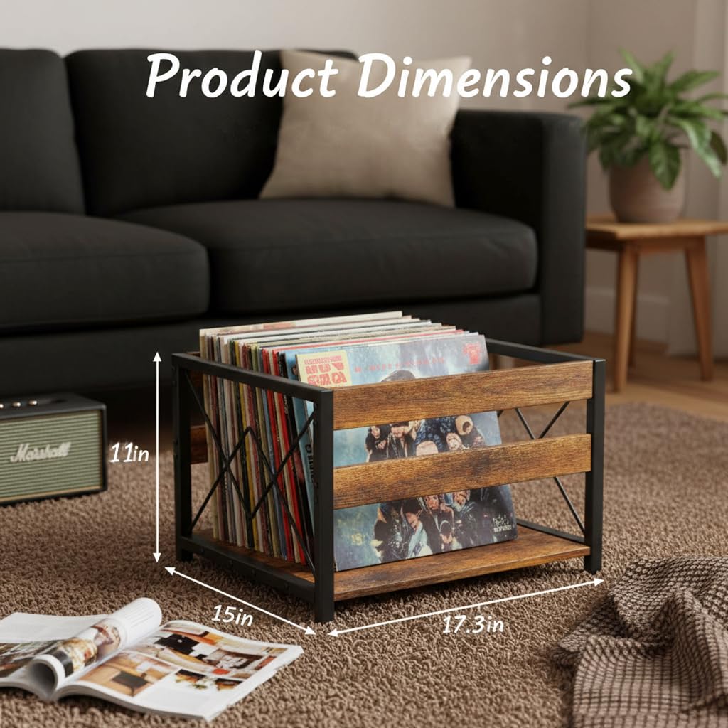 Vinyl Record Storage Crate, Wooden Storage Box, Classic Cube CD Albums Shelf Holder Organizer, Holds Up to 100+