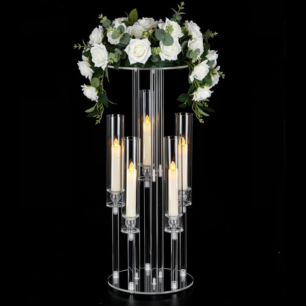 1PCS 5 Arm Candelabra,Clear Centerpiece for Table,Acrylic Centerpiece Stand,Acrylic Candle Holder,Christmas