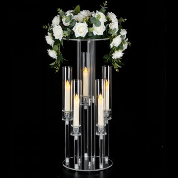1PCS 5 Arm Candelabra,Clear Centerpiece for Table,Acrylic Centerpiece Stand,Acrylic Candle Holder,Christmas