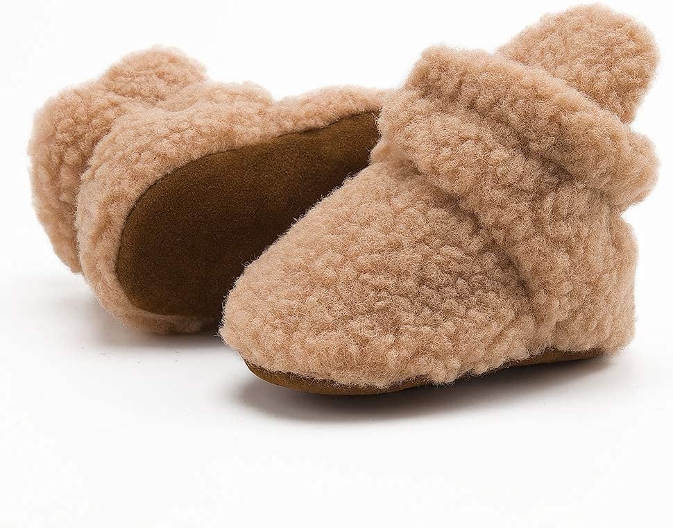 Baby Boy Girl Soft Fleece Booties Stay On Infant Slippers Socks Shoe Non Skid Gripper Toddler First Walkers