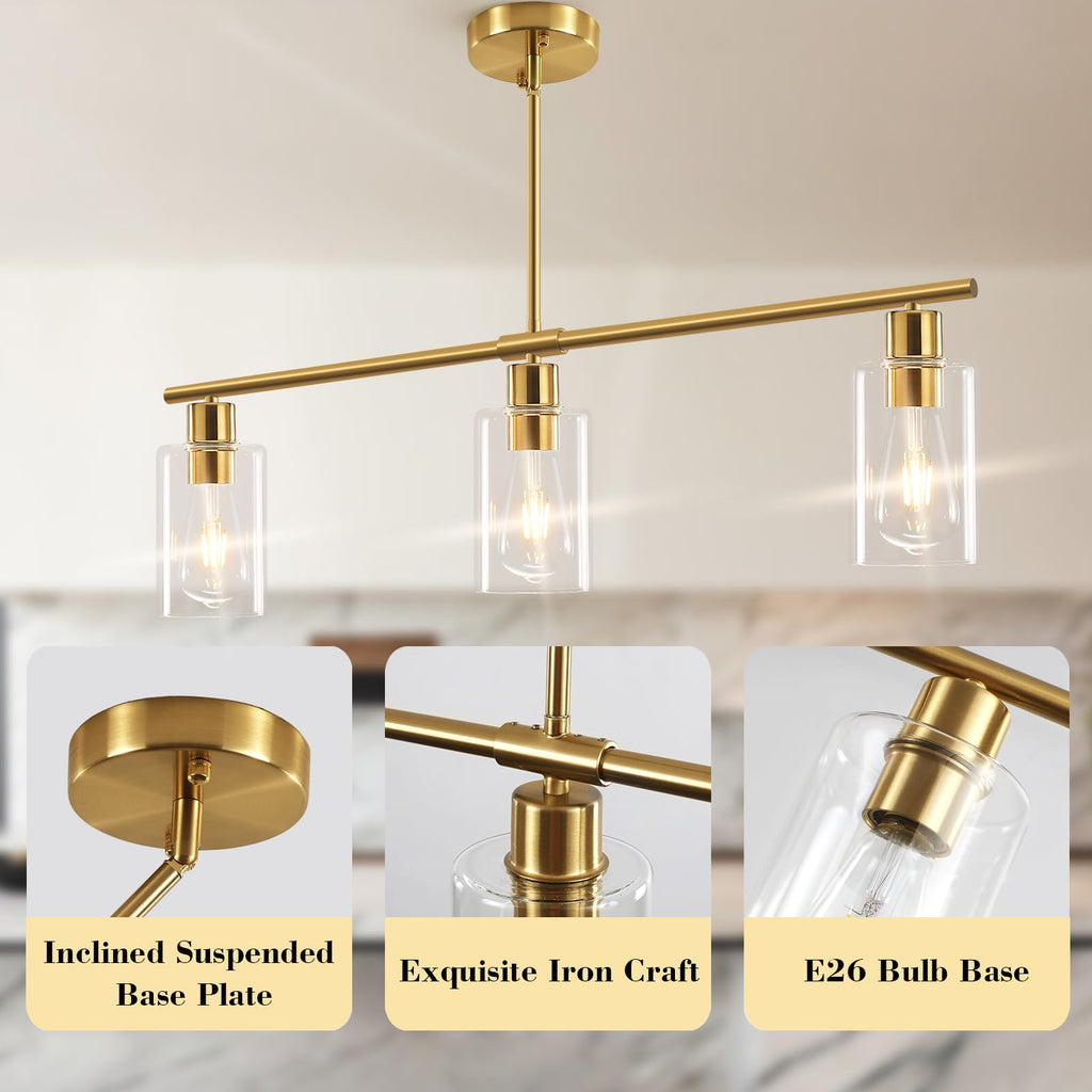 Kitchen Island Lighting, Linear Chandeliers Rectangle Pendant Light Fixtures Farmhouse Hanging Light with Glass