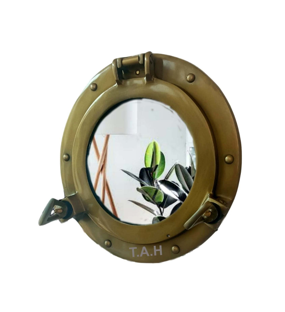 Antique Brass 9 Inch Mirror Porthole Wall Hanging Nautical Home Decorative Gift