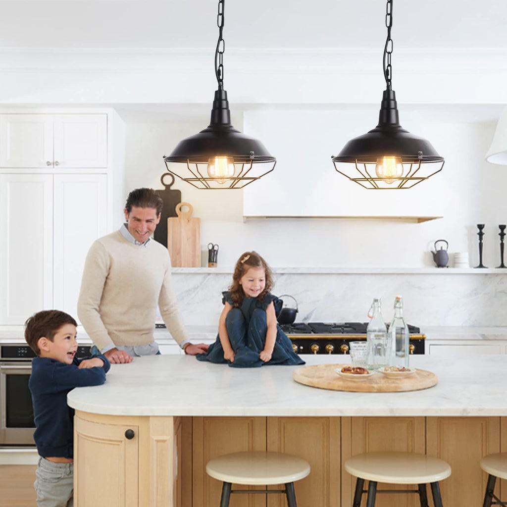 Industrial Pendant Lights 2 Pack Farmhouse Pendant Lights with Adjustable Chain, D10.2 Rustic Pendant Lighting Barn