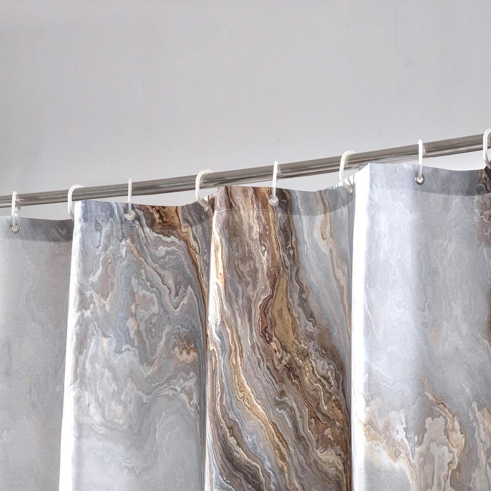 Shower Curtain Marble Texture, Brown Polyester Fabric Waterproof Bathroom Decor, 72 x 96 Inch, Extra Long Size
