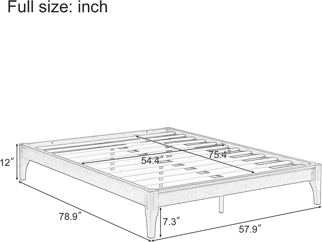 Natural Japanese Bed Frame, 12" H Low Profile Bamboo Bed Frame Without Headboard, Minimalist Wooden