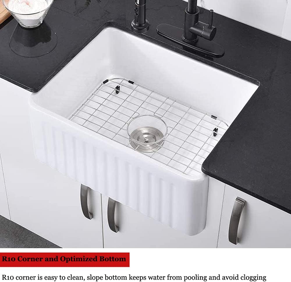24 Inch Small White Farmhouse Sink, Apron Front Sink | 24x18 Farm House Farmer Style Sinks, Easy to Clean, Resistant