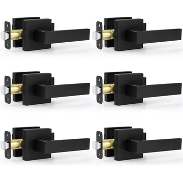 6 Pack Door Handles Matte Black - Passage Door Knobs Interior Square Door Levers, Heavy Duty Non-Locking Leversets