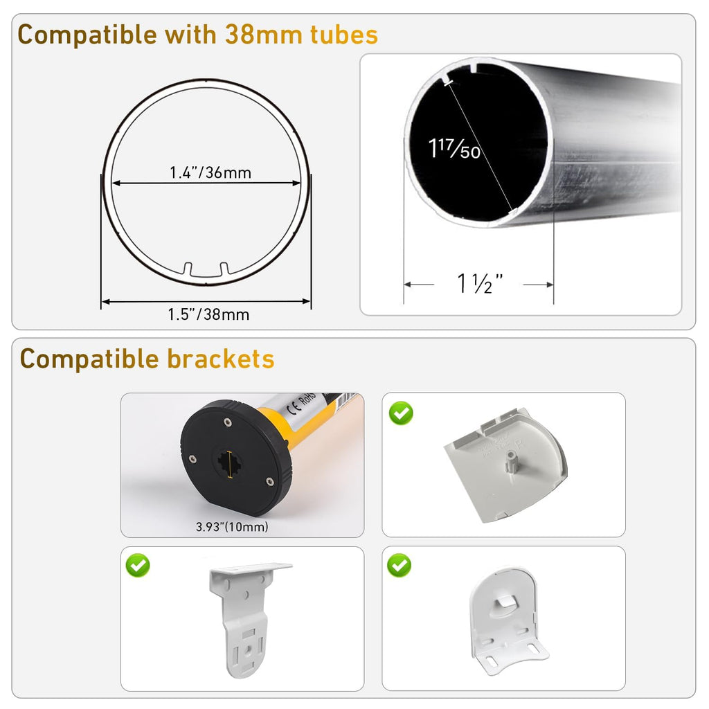 Zigbee Solar Powered Smart Roller Blind Shade Motor, Battery Motorized Shades Motor Compatable with 38mm Blind