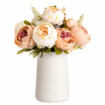 Bee Silk Peony Bouquet with Ceramic Vase Included Large Size 14" Wedding Centerpiece Events Birthday Gift Bridal Baby