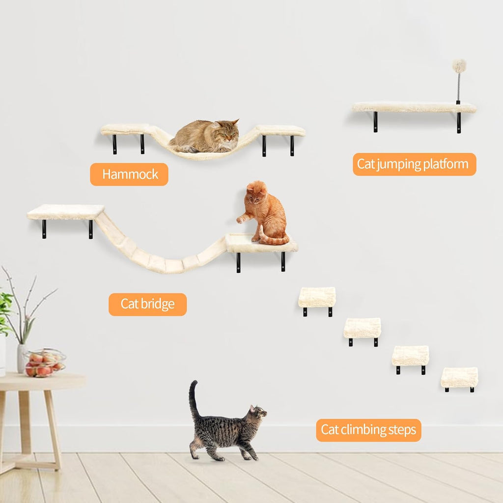 Cat Wall Shelves, Space-Saving Wood Cat Wall Furniture for Indoor Cats