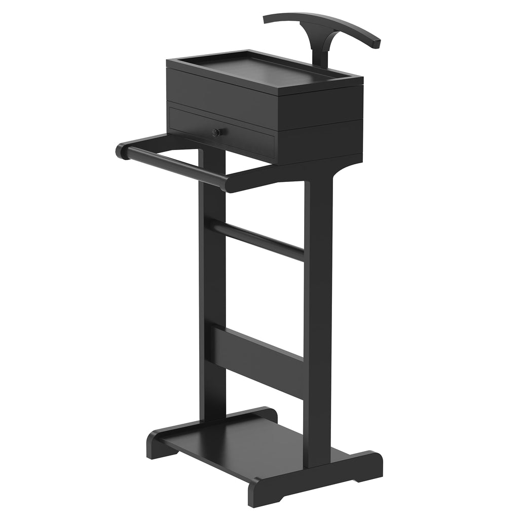 Mens Valet Stand with Drawer & Suit Hanger & Flip Tray, Wooden Clothes Rack