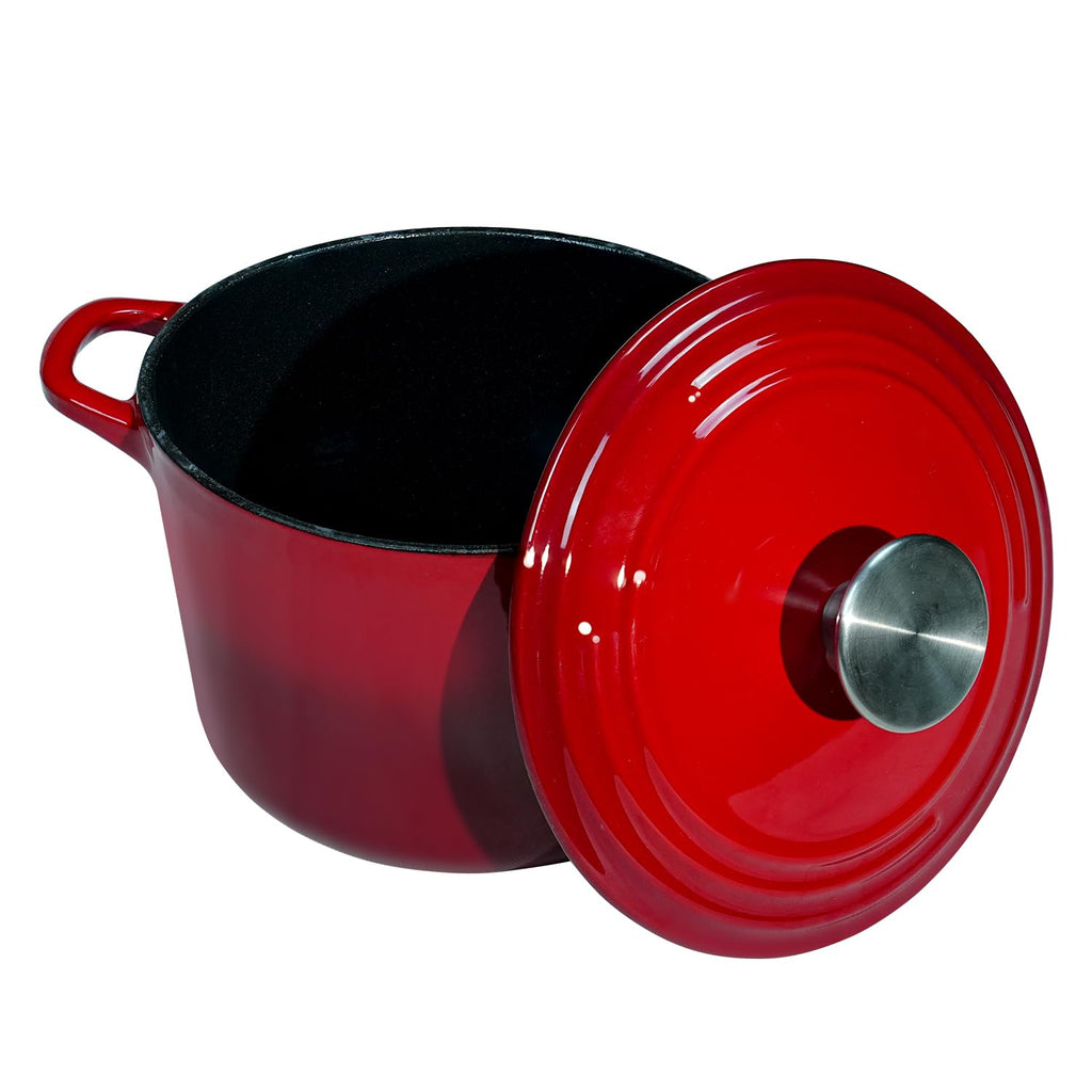 Dutch Oven Pot with Lid 2.8 Qt Cast Iron Dutch Oven for Bread Baking, Red Enameled Cast Iron Soup Pot, Small Deep