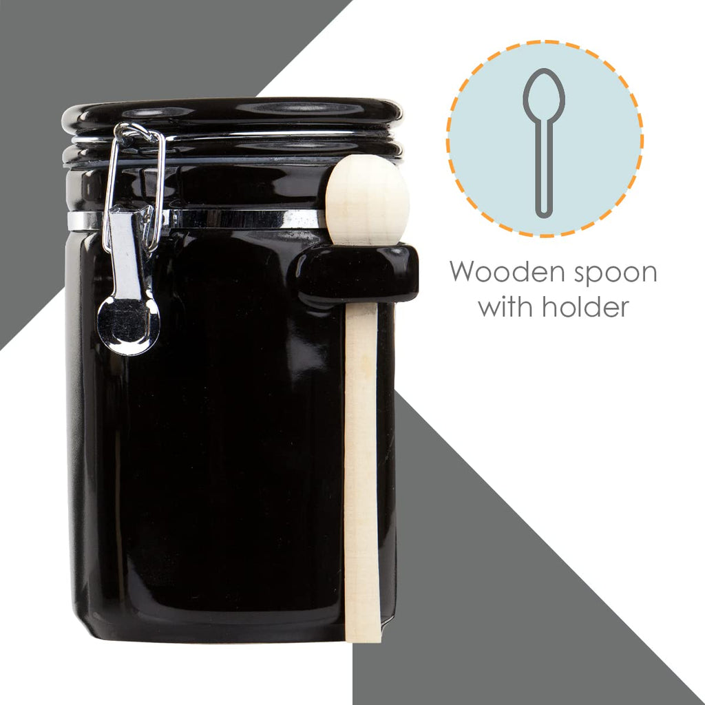 Canister Sets For The Kitchen (4 Piece Set) Black, High Gloss Ceramic By Decorative Kitchen Set With Wooden Spoons
