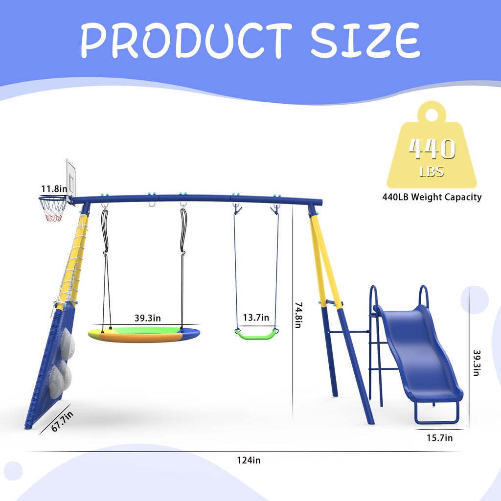 5-in-1 Kids Swing Sets for Backyard with Slide