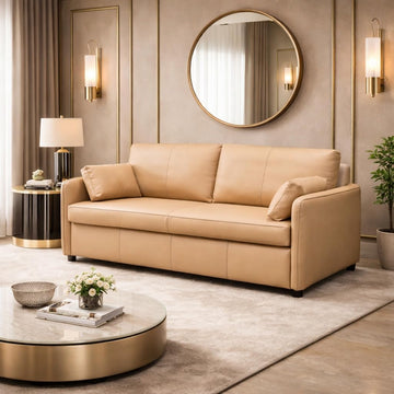 66.5" Alaric Top Grain Italian Leather Full Size Sleeper Sofa Bed with Memory Foam Mattress, Couch with Memory Foam