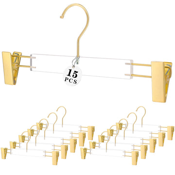 Acrylic Hangers, Clear Hangers with Gold Hooks, Luxurious Skirt Pants Hangers Gold Clips for Clothing Closet Storage 15