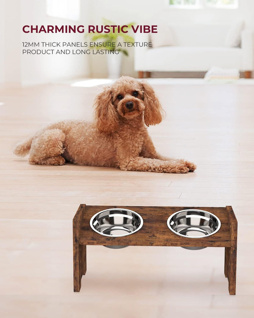 Elevated Dog Bowls, Raised Bowl Stand Adjustable Small, Rustic Brown