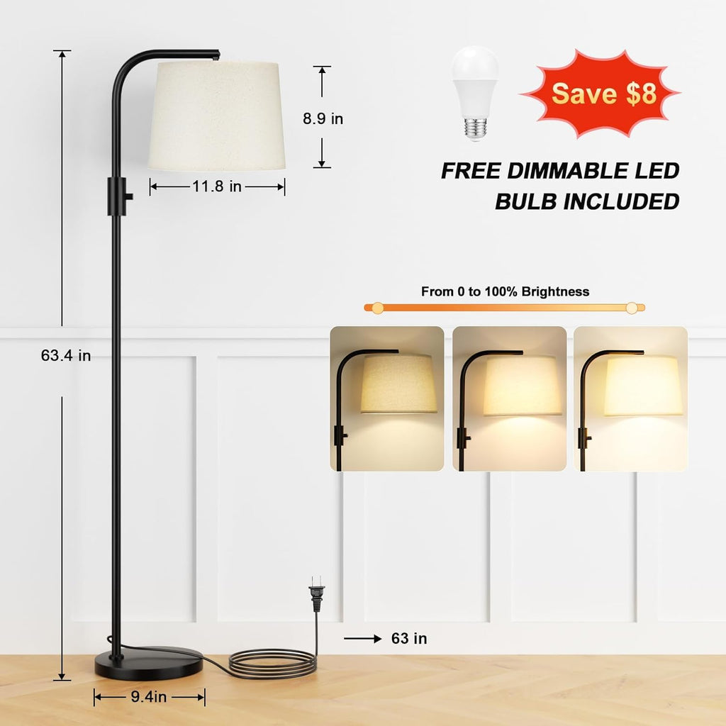 Arc Floor Lamp with Rotary Switch, Linen Shade
