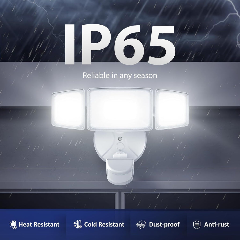 75W LED Flood Light Motion Sensor Outdoor, 7000lm Dusk to Dawn Flood Light, Security Light with Three Head, IP65