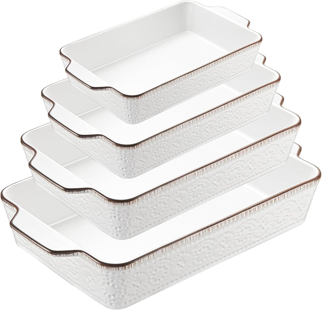 Casserole Dishes for Oven, Ceramic Dish Set of 4, Non-Stick Lasagna Pans with Handles, Rectangular Bakeware Set for