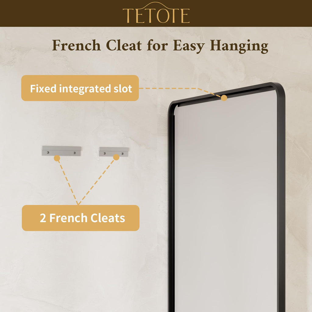 Black Mirrors for Wall 40 x 30 Beveled Edge Tempered Glass, Rounded Corner Rectangle Framed Mirror for Modern