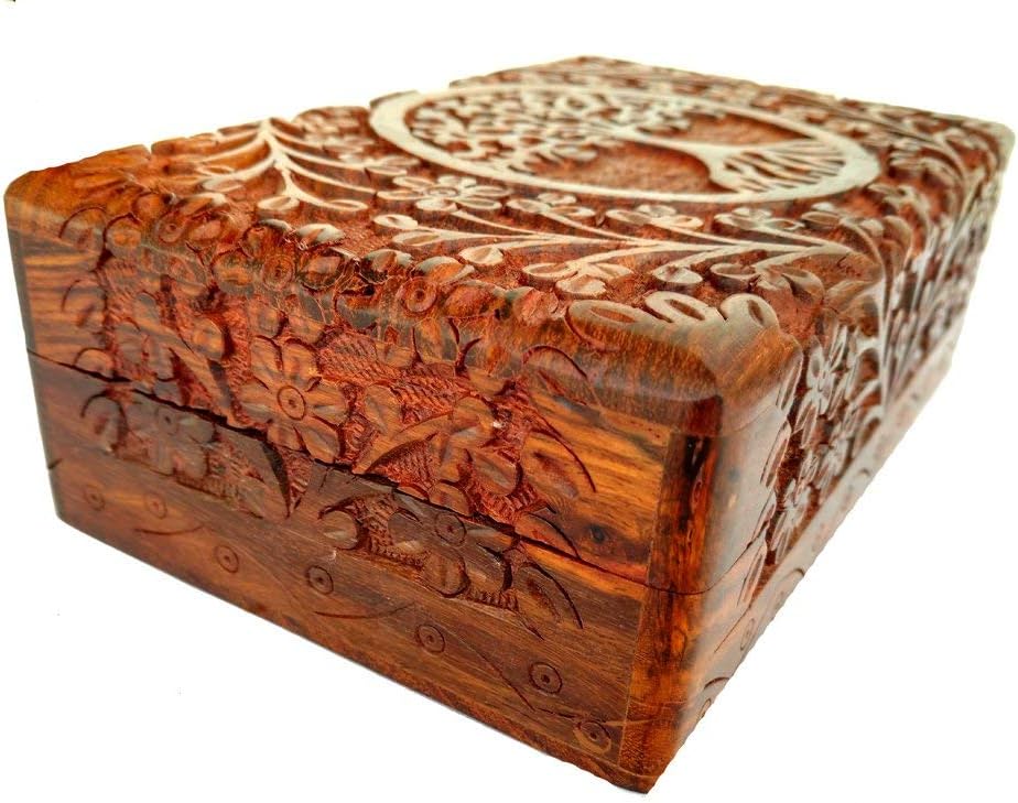 Hand Carved Wooden Keepsake Box, Tree of Life Jewelry Box for Women