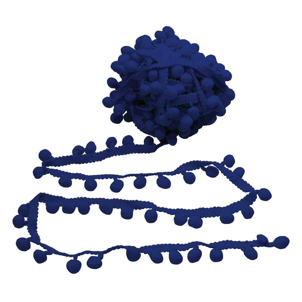 Pom Pom Trim, 1" Wide Navy Blue Ribbon, 13mm Balls - 10 Yards