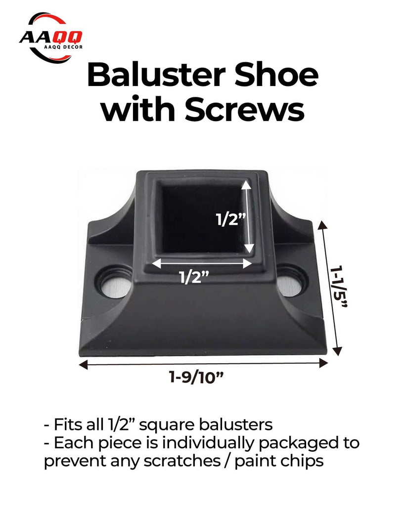 1/2" Square Iron Baluster Flat Shoes with Screws Satin Black, 12-Pack(A-Fix-36)