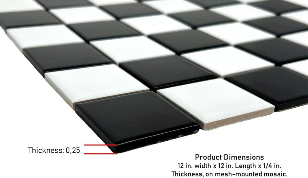 2x2 Black & White Checkered Porcelain Mosaic Tile Glazed 12x12 Mesh Backsplash Bathroom Shower Wall Floor Accent