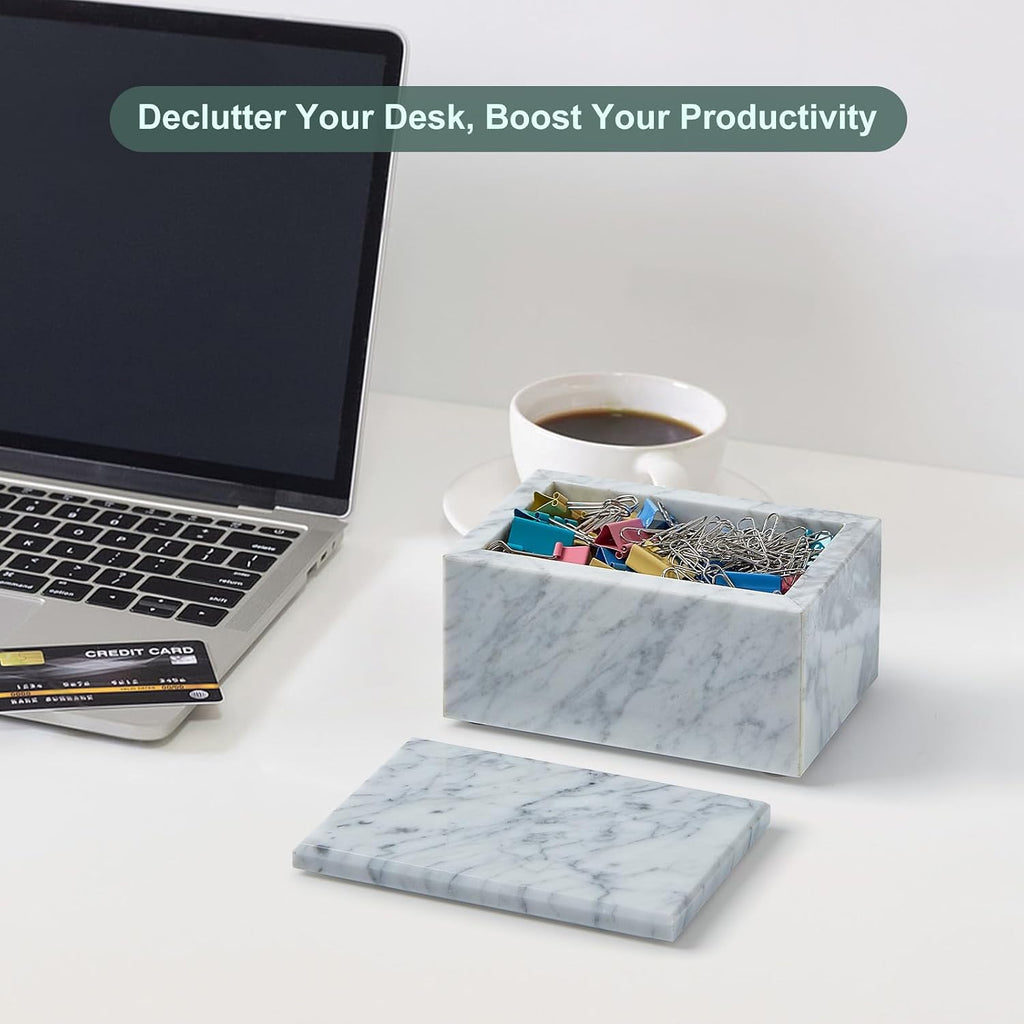 Natural Marble Storage Box with Lid, Rectangular Organizer for Jewelry