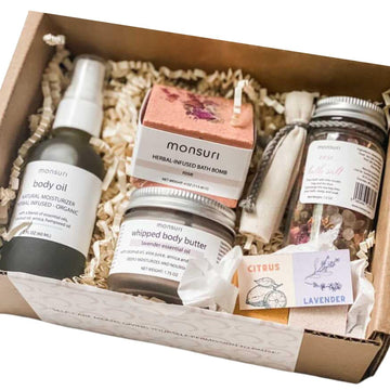Self Care Gift Basket for Mom: New Mommy Care Package Pampering Gift Set with Bath Accessories and Natural Skincare