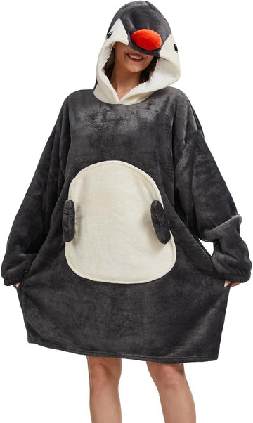 Animal Wearable Blanket Hoodie with Animal Hood - Warm Flannel Sherpa Sweatshirt Blanket for Adults