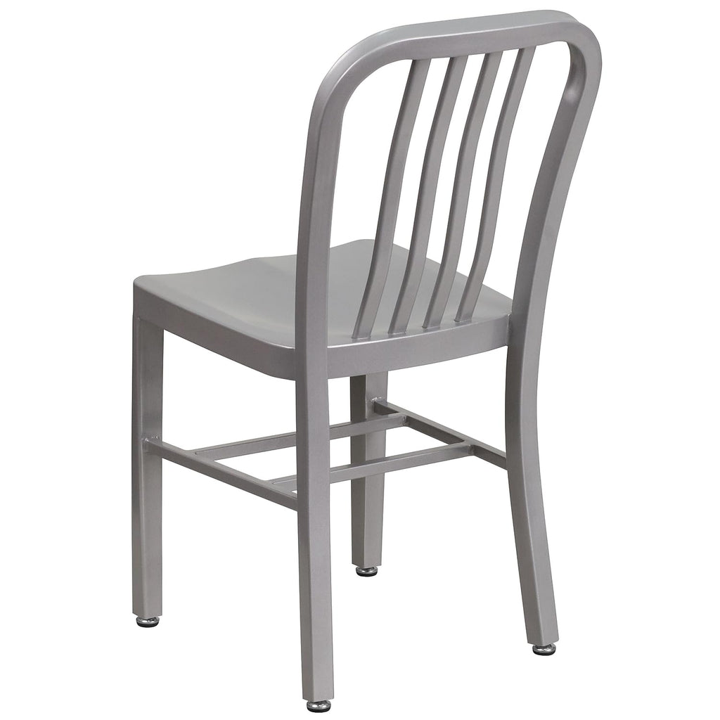 Gael Indoor/Outdoor Modern Metal Dining Chairs, Commercial-Grade Galvanized Steel Restaurant Chairs, Set of 2, Silver