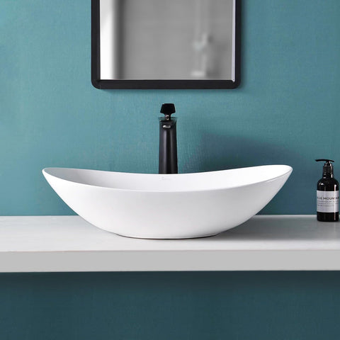 Davivy 24'' X 13.8'' Large Oval Vessel Sink with Pop Up Drain,Bathroom Vessel Sinks,Bathroom Sinks Above Counter,White